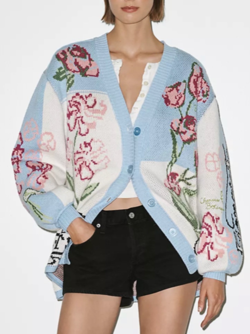 Anthropologie Oversized Floral V-Neck Cardigan Sweater Fleuriste L P